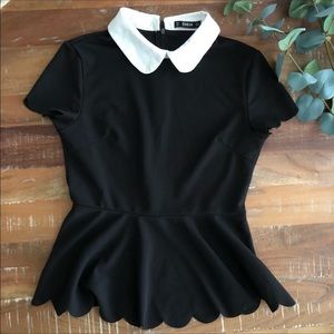 Shein Black Peter Pan Collar Peplum Top